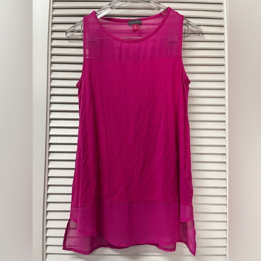 VINCE CAMUTO✨Women’s Sleeveless Sheer-Panel Tank Top - Fuchsia✨xs